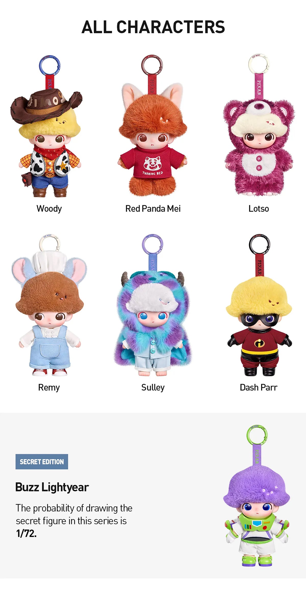DIMOO WORLD × PIXAR Series Vinyl Plush Pendant Blind Box