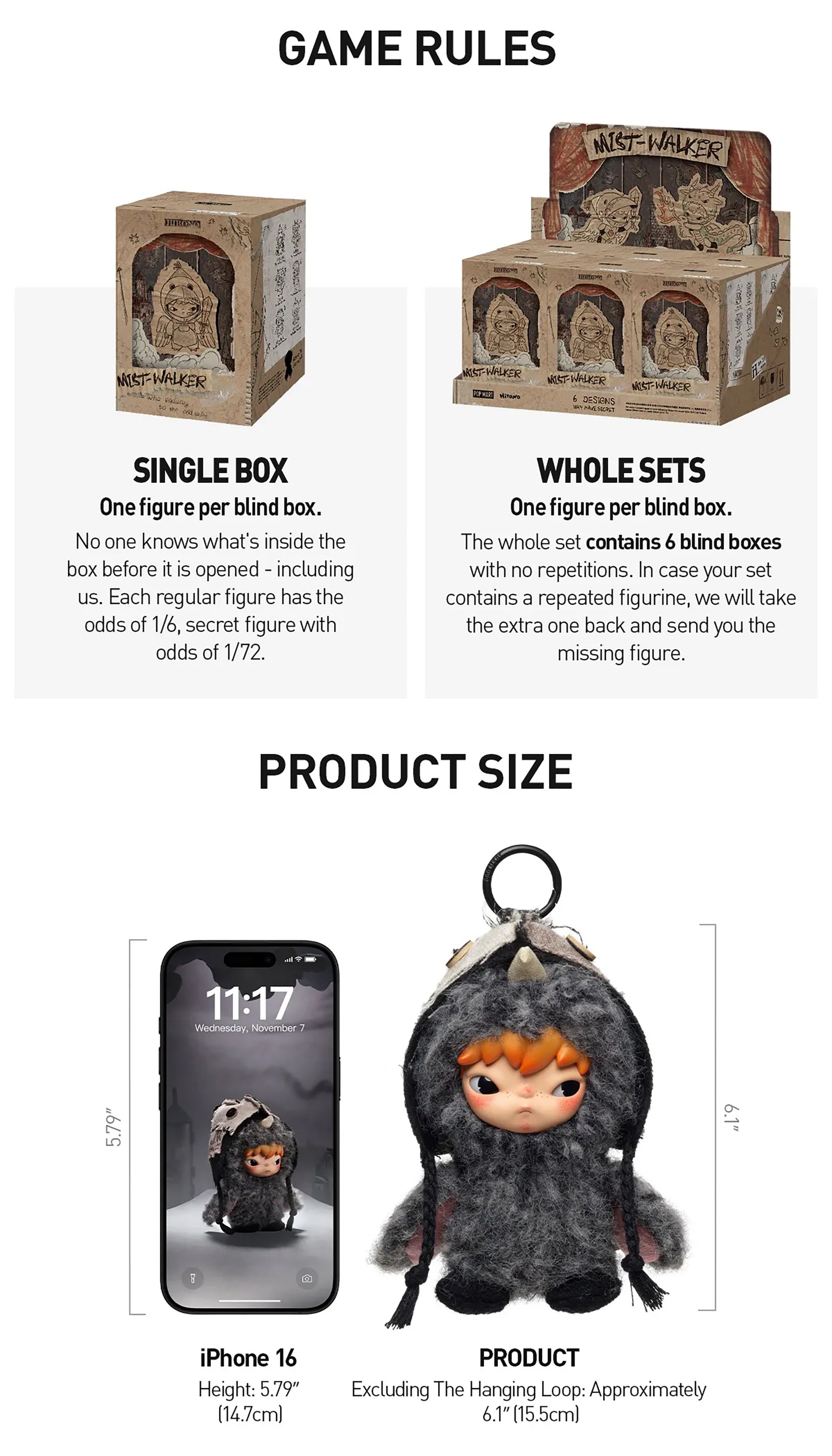 Hirono Mist-Walker Series Plush Doll Pendant Blind Box