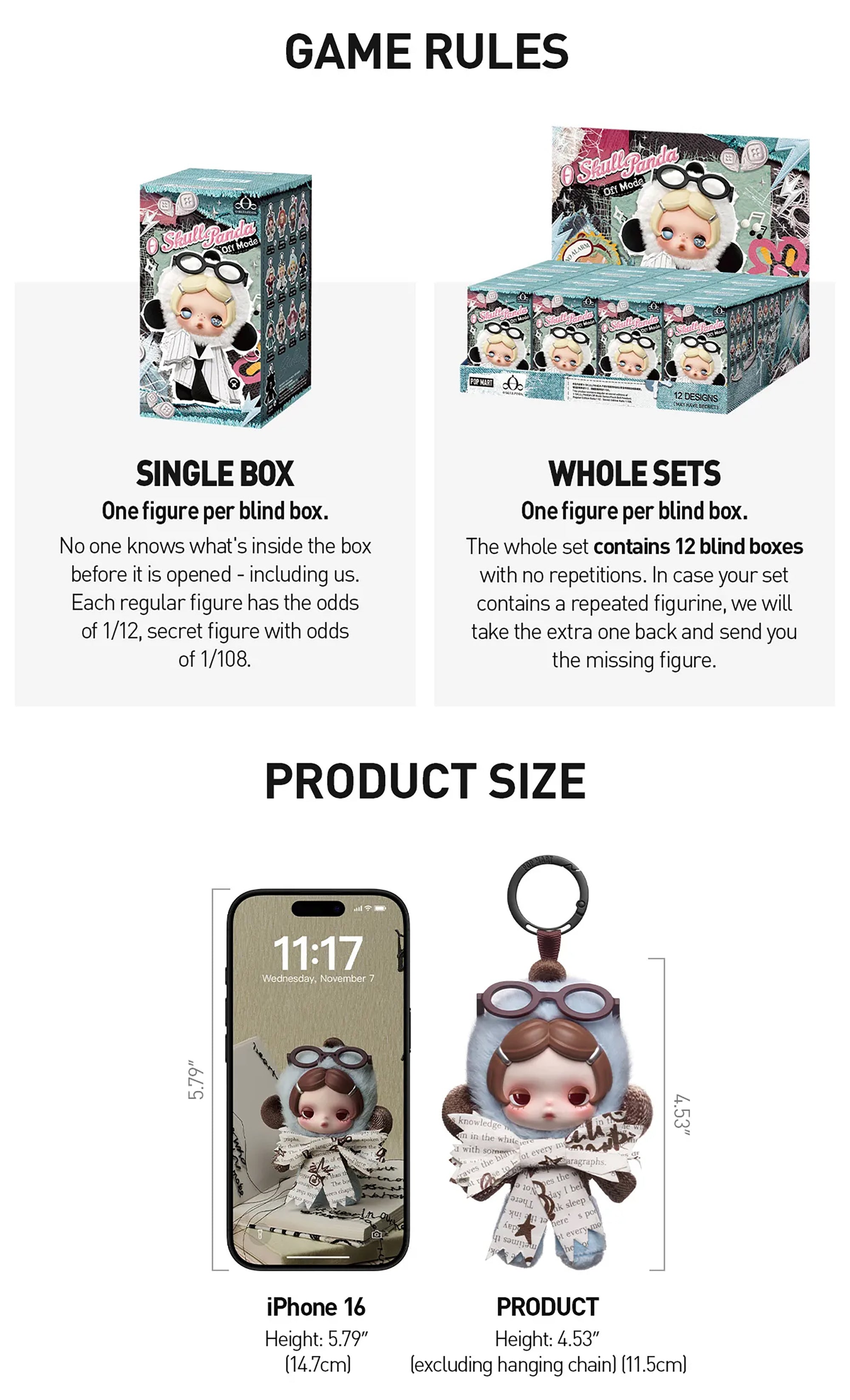 θ SKULLPANDA Off Mode Series Plush Doll Pendant Blind Box
