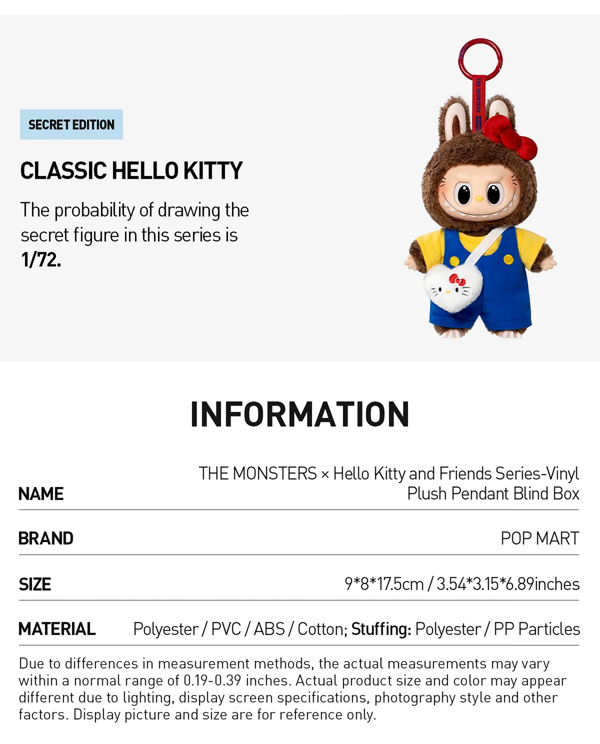 THE MONSTERS (Labubu) x Hello Kitty and Friends Series Vinyl Plush Pendant Blind Box