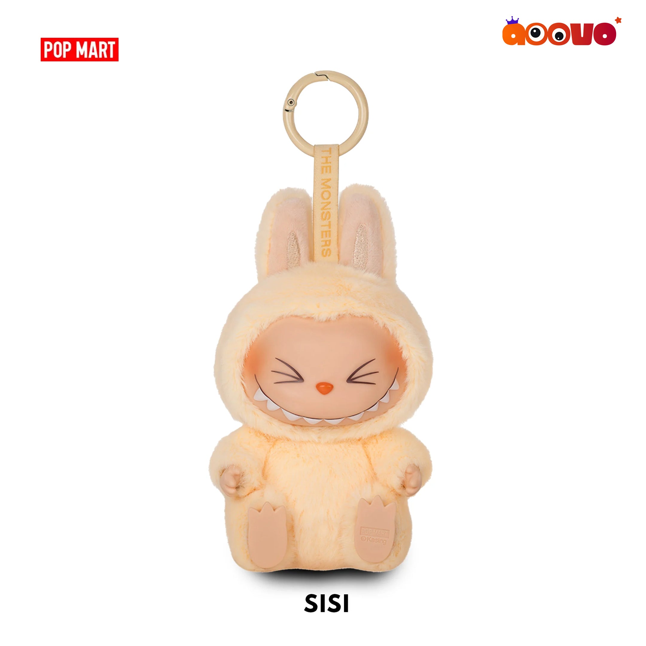 Plush keychain with a cute design on a white background, featuring the brand 'Pop Mart'.
